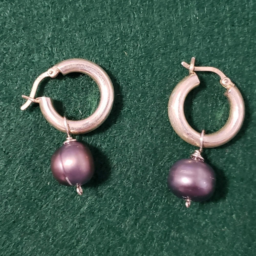 Freshwater pearl,turquoise and Amber silver earrings - Picture 3 of 9